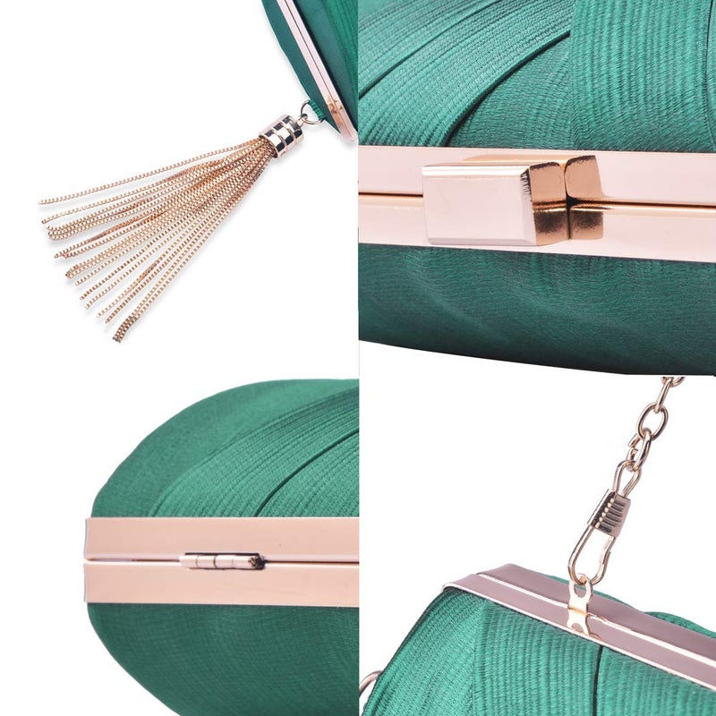 Zebrum Womens Evening Clutch Bag Designer Evening Handbag Hand Bag,Lady Party Wedding Clutch Purse (Dark Green-Elegant Tassel) - Image 4